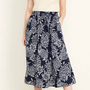 J. Crew Tropical Vacation Mermaid Lightweight Navy Pineapple Maxi Skirt [size M]